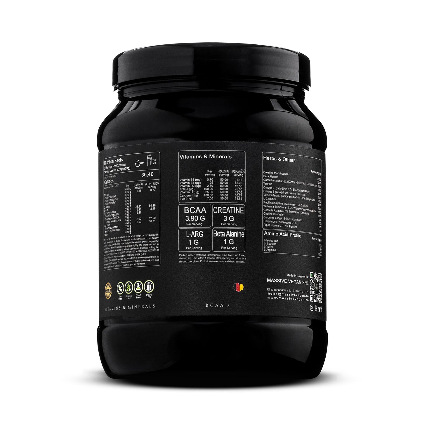 PreWorkout Vegan Bio, Fara Cofeina, 500g, 25portii